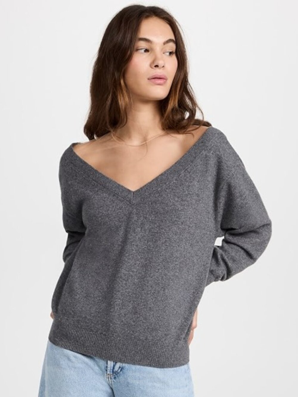 NWT Alexander Wang Gray V-Neck Pullover Sweater with Illusion Tulle